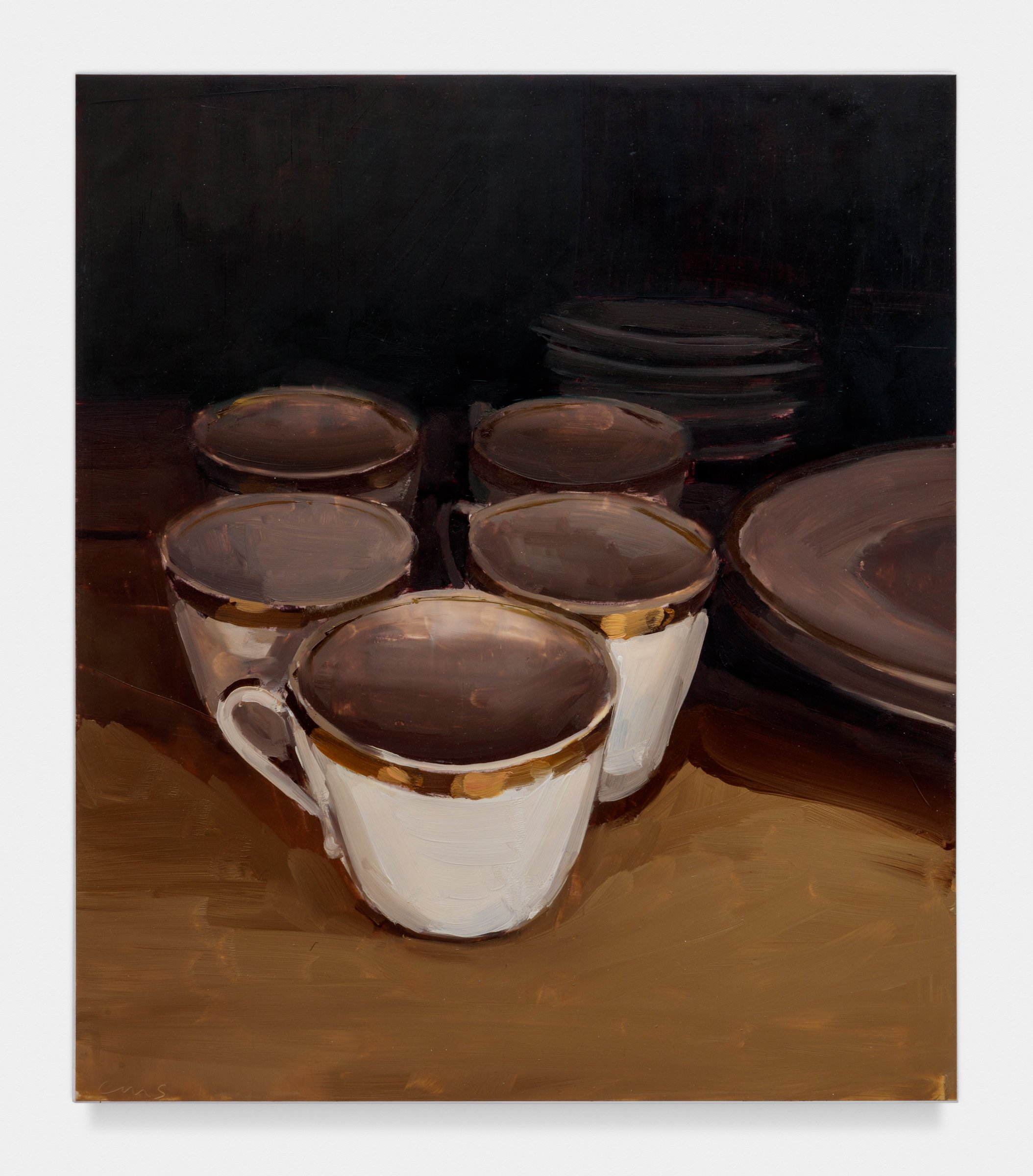  Carrie Mae Smith Gold Rimmed Teacups 2022 Oil on Mylar mounted on panel 14h x 12w in 35.56h x 30.48w cm 