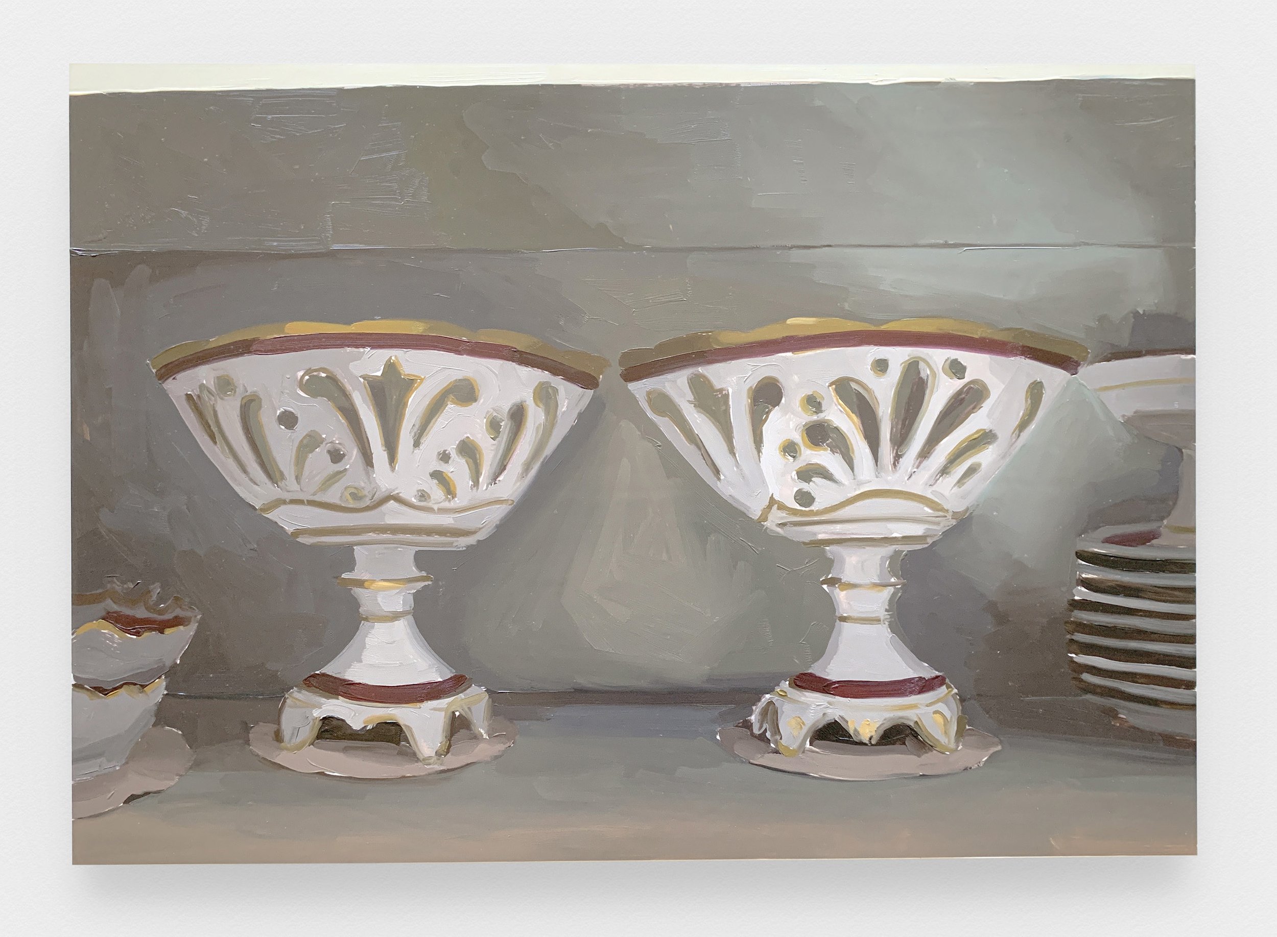  Carrie Mae Smith Pair of Compotes, 2021 Oil on Mylar mounted on panel 17h x 24w in 43.18h x 60.96w cm 