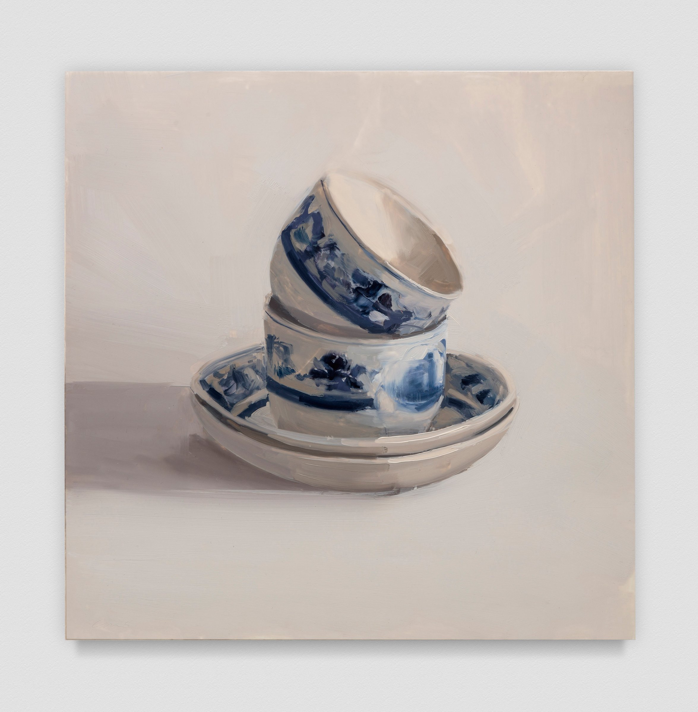  Carrie Mae Smith                                                                                                   Two Blue and White Bouillon Cups and Saucers                                                                                          