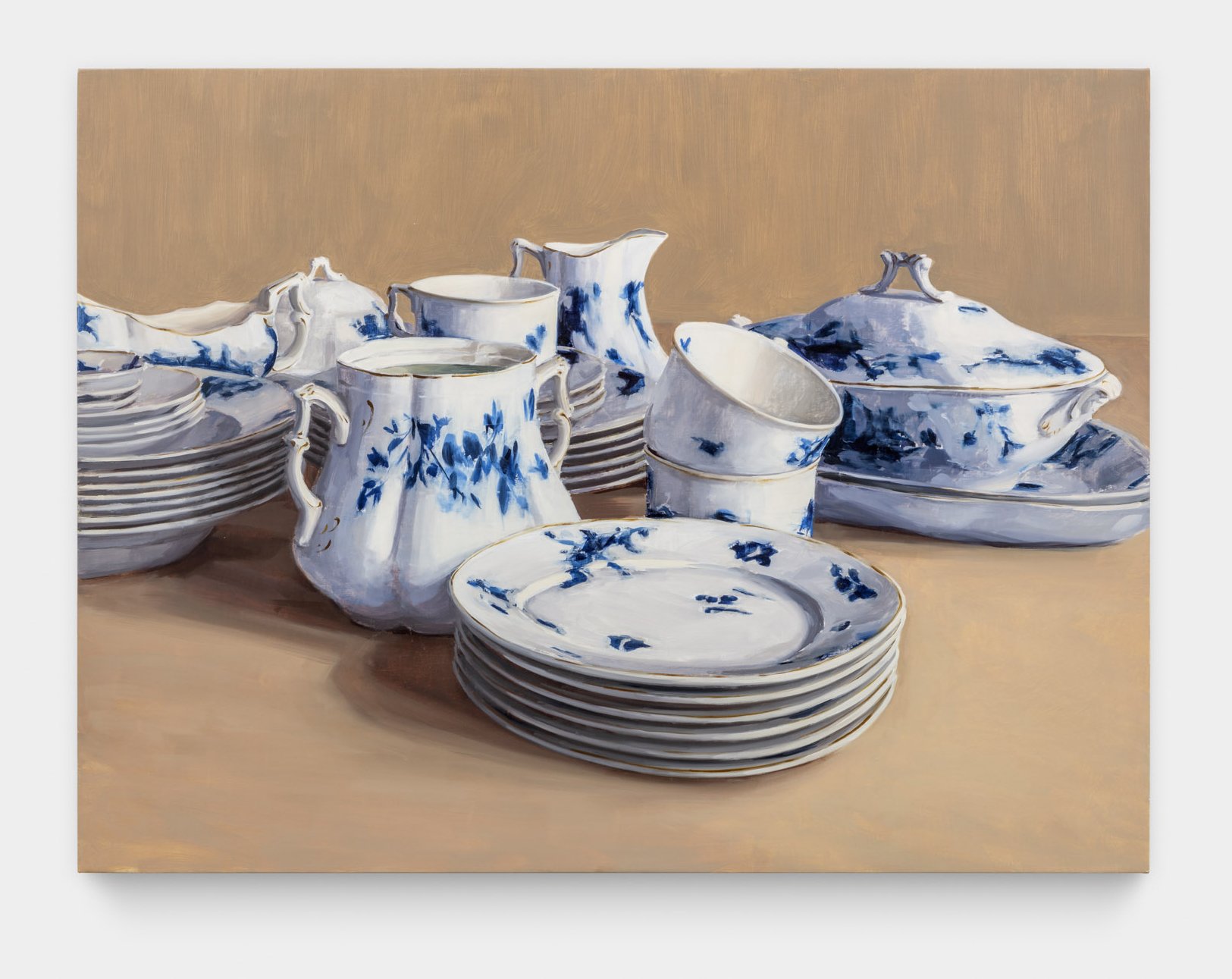 Carrie Mae Smith Arrangement of Flow Blue China, W.H. Gindley, Rose Pattern, c. 1893 2024 Oil on Linen 30h X 40w inches
