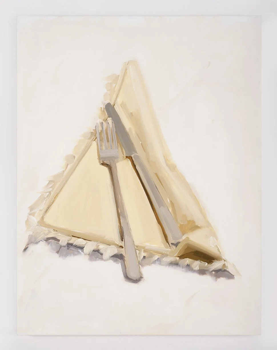  Carrie Mae Smith Fork and Knife on Yellow Napkin 2023 Oil on mylar mounted on panel 17h x 13w inches  