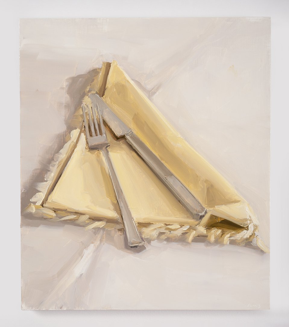 Carrie Mae Smith Yellow Napkin, Fork and Knife 2023 Oil on panel 14h x 12w inches