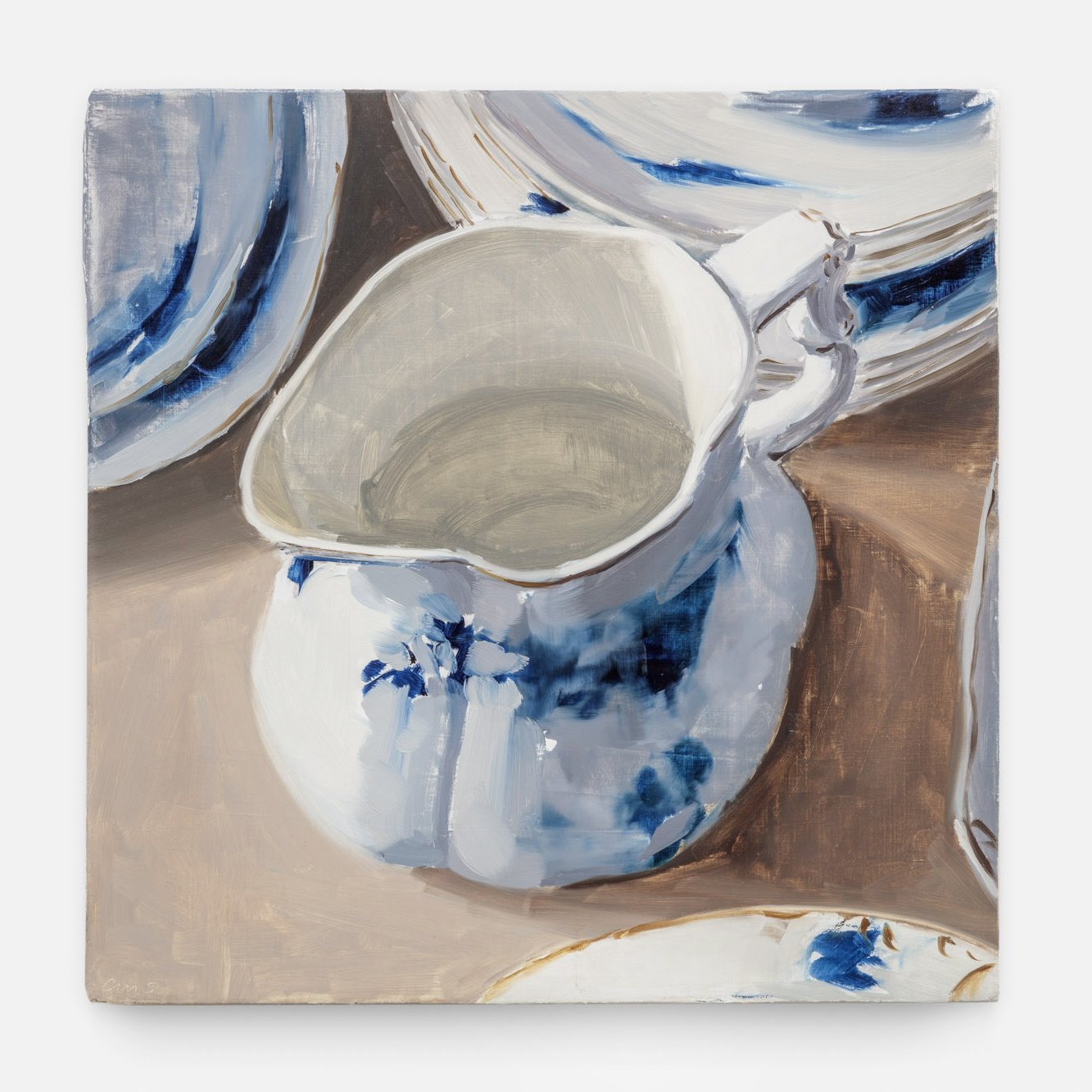 Carrie Mae Smith Creamer (Flow Blue, Rose Pattern) 2024 Oil on Linen 12h X 12 w X 1 5/8d inches