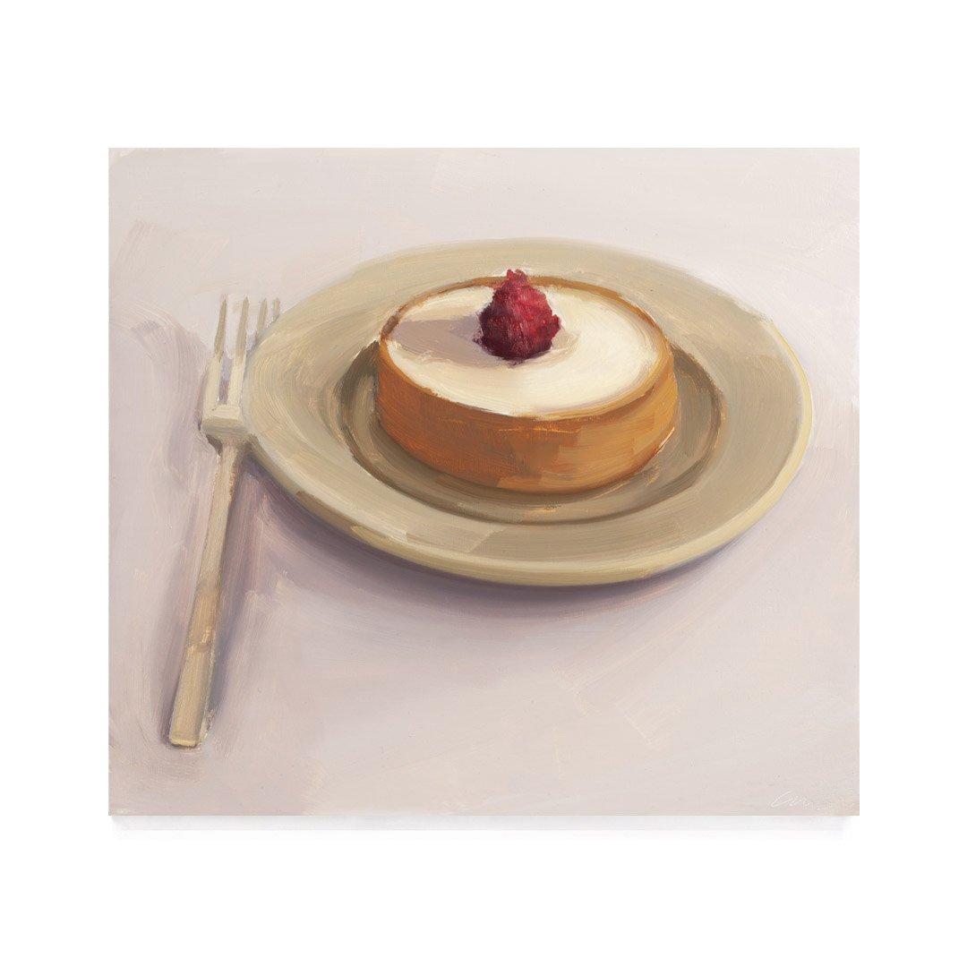 Carrie Mae Smith Lemon Tart with Raspberry and Fork 2024 Oil on panel 8h X 9w inches