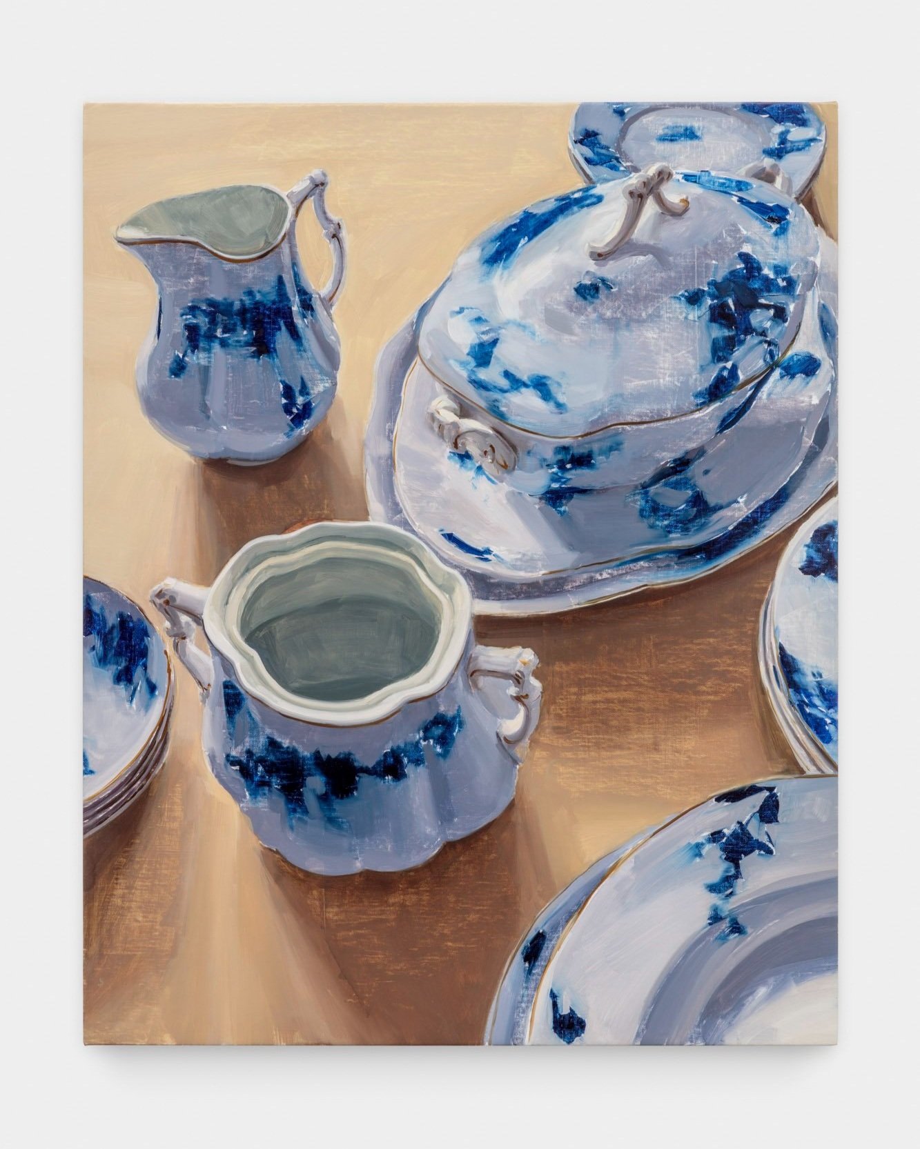 Carrie Mae Smith Arrangement with Sugar Bowl, Creamer and Covered Vegetable Dish 2024 Oil on Linen 30h X 24w inches