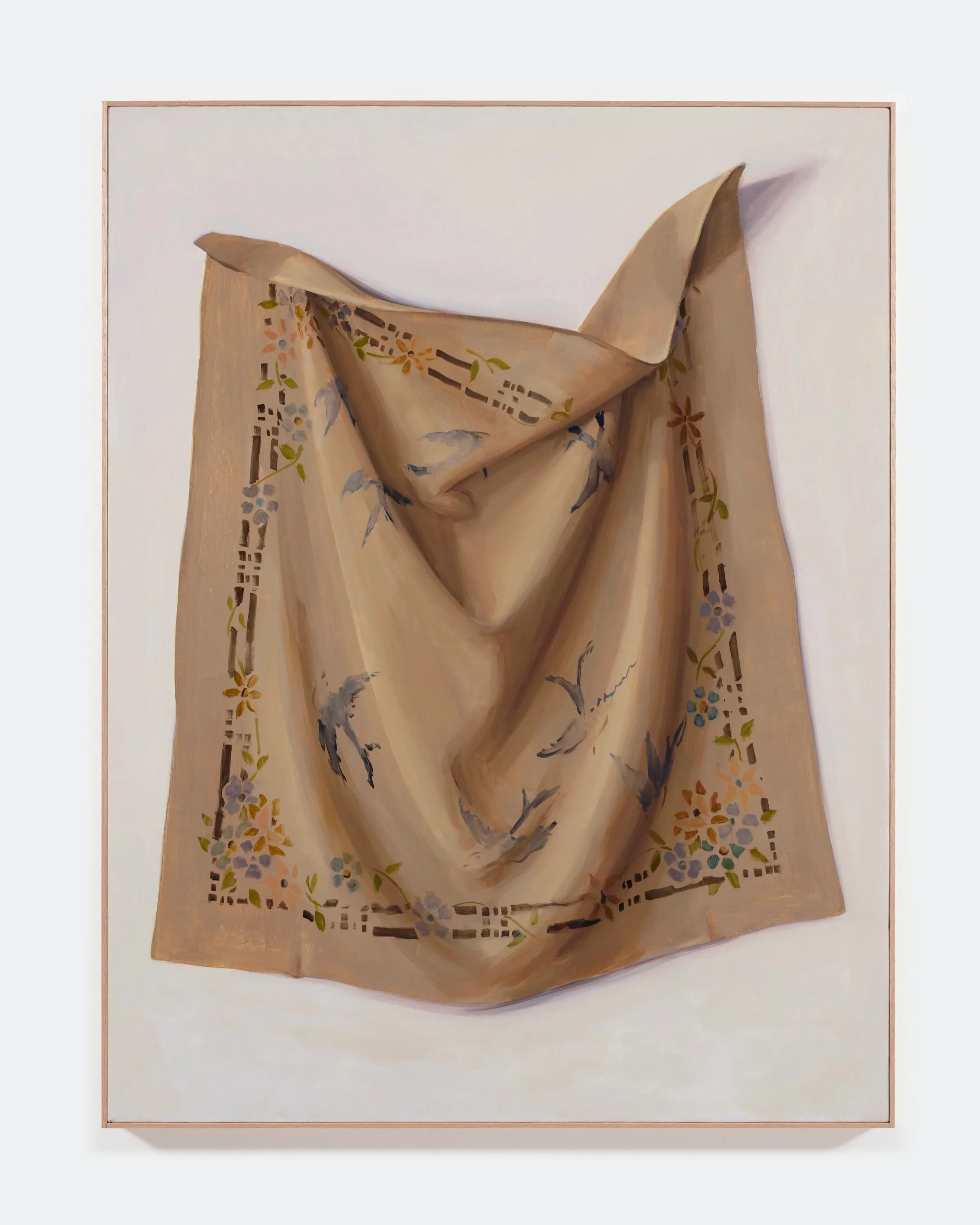 Carrie Mae Smith Circling Swallowtail Kites, Draped Tablecloth 2025 Oil on canvas 52.25h X 40w inches