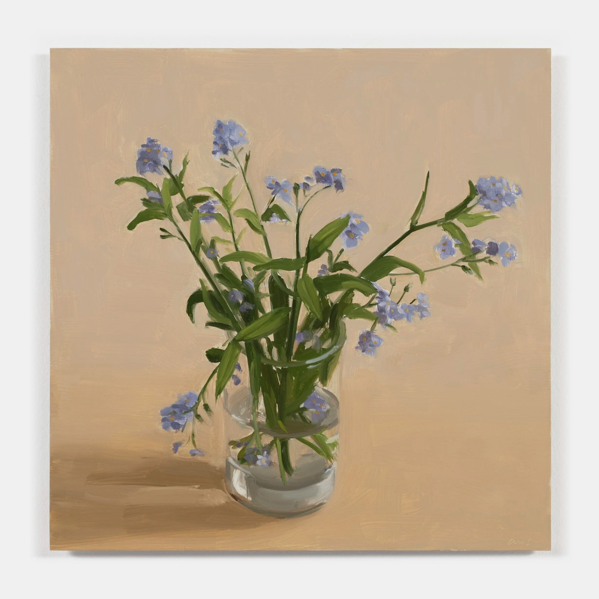  Carrie Mae Smith Forget-Me-Nots in a Glass 2026 Oil on aluminum 12h X 12w inches 