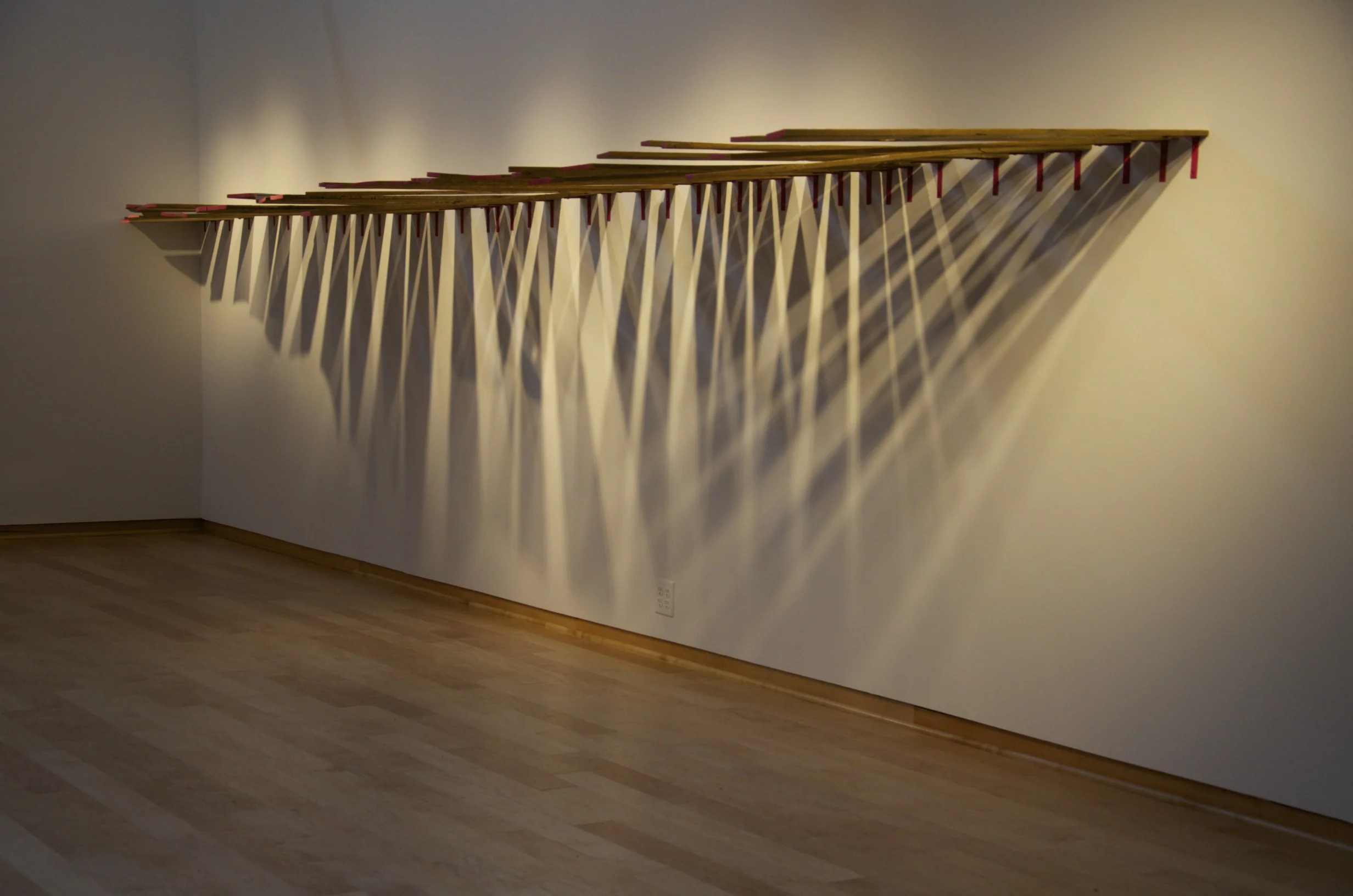 Stoppage 1 (for Marcel) Reclaimed wood, gold and pink paint 2014