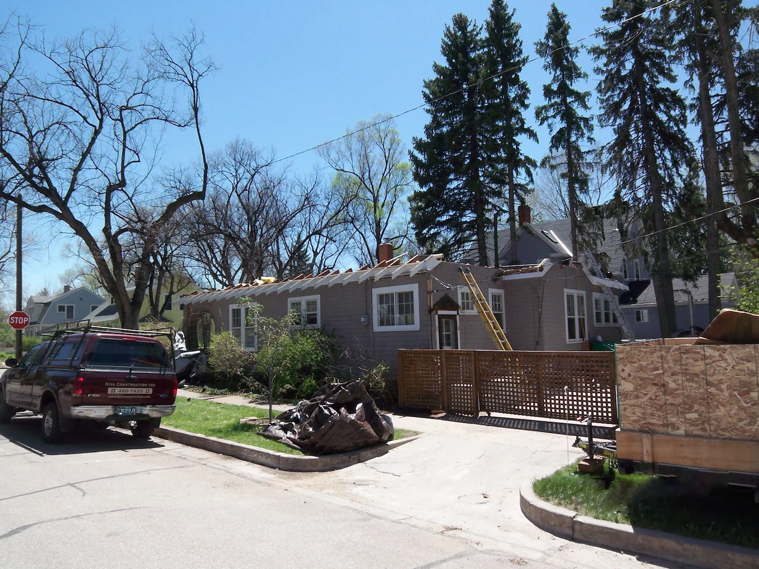 The existing roof is removed.