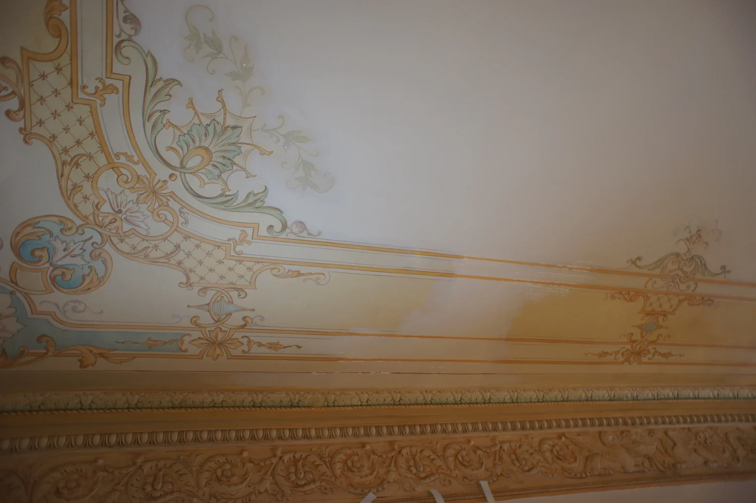  Dining room ceiling after cracks are patched, before painting restoration  &nbsp; 