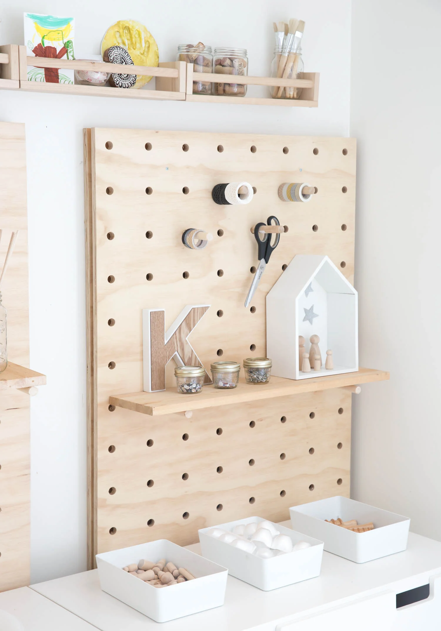 large pegboard reggio art space