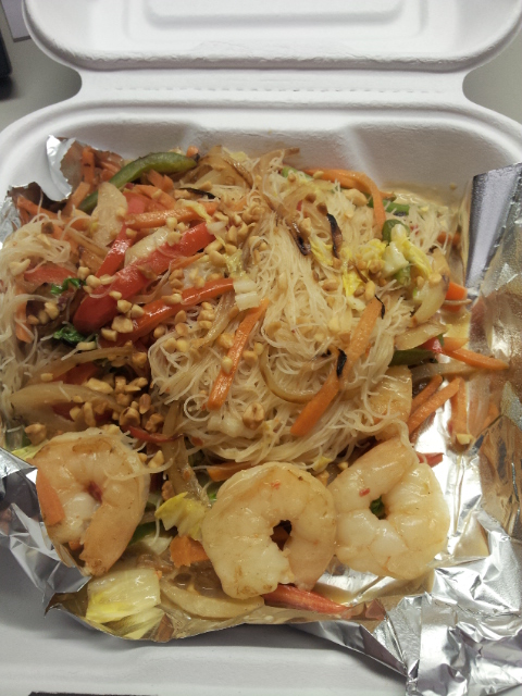 Coconut Shrimp noodle bowl - served in cardboard, no less