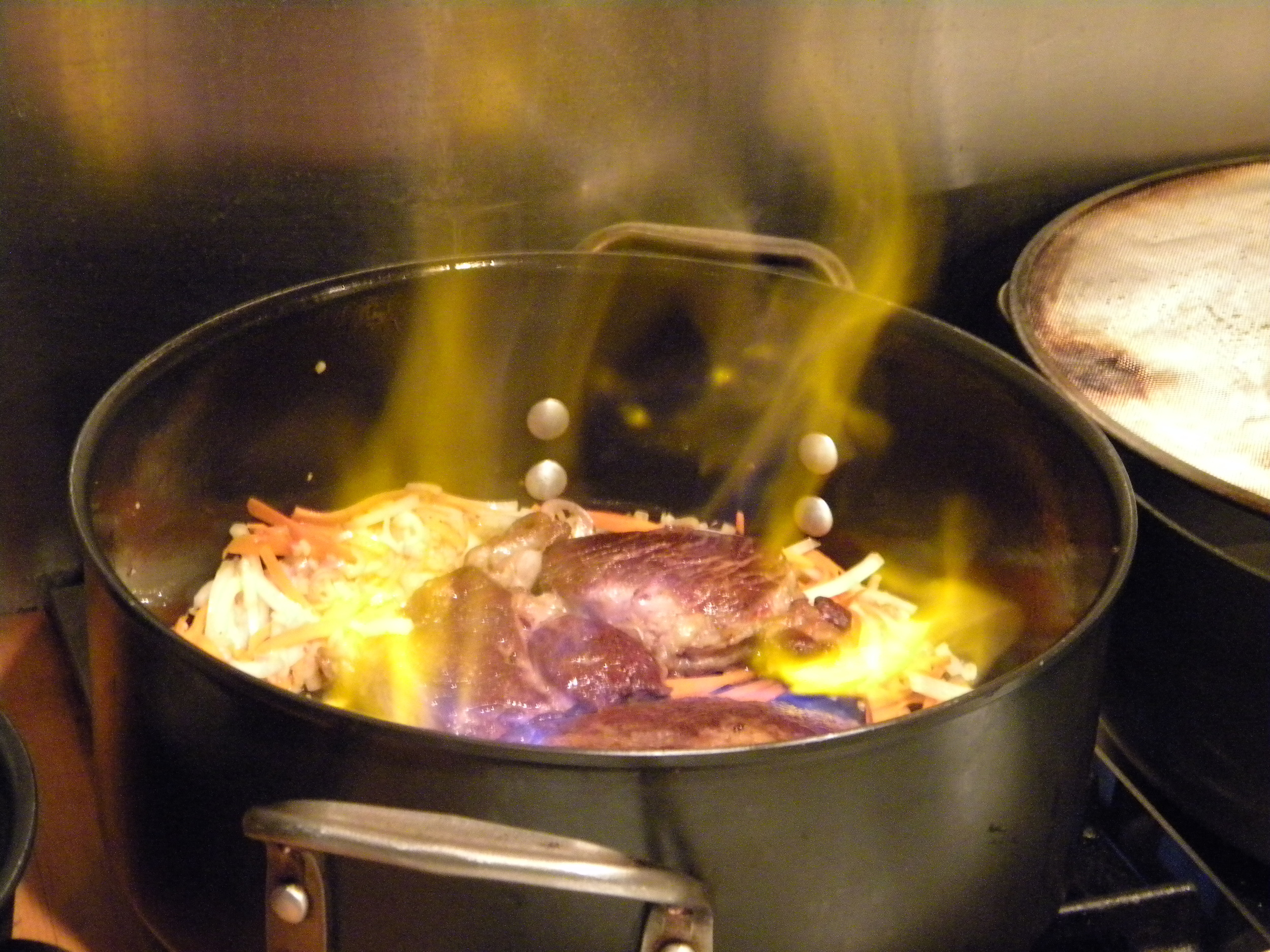 Flaming the meat