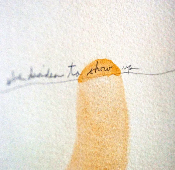 Kelly M. O'Brien, She Decides to Show Up (detail). Watercolor, coffee and pencil on paper, 8 x 6 inches. ©2013.