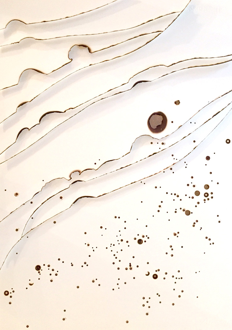 Kelly M. O'Brien, Playing With Fire No. 19 , work in progress. Paper, gold leaf, flame. 30 x 24 inches. ©2015.
