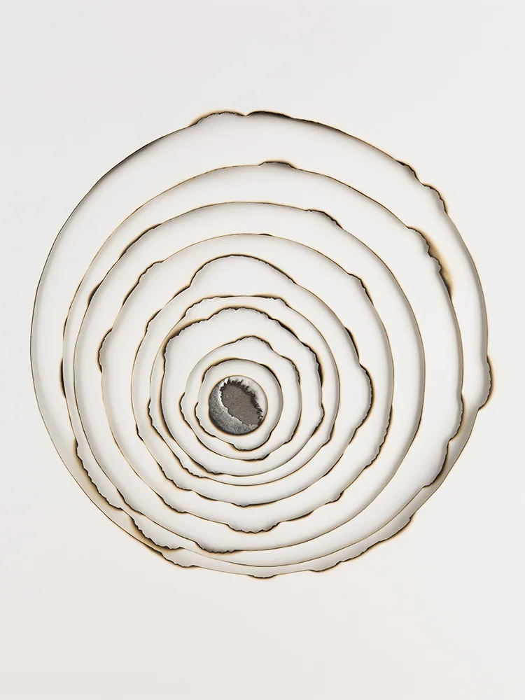 Kelly M. O'Brien, Playing With Fire No. 1 . Paper, gold leaf, ink, flame. 21.5 x 18 x 2.75 inches. ©2013.