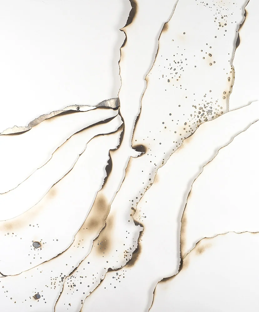 Kelly M. O'Brien, Playing With Fire No. 26 (Place 2) . Paper, gold leaf, ink, flame. 35.5 x 29 x 2.65 inches. ©2016. Commissioned for The Address Boulevard Dubai, Dubai, UAE