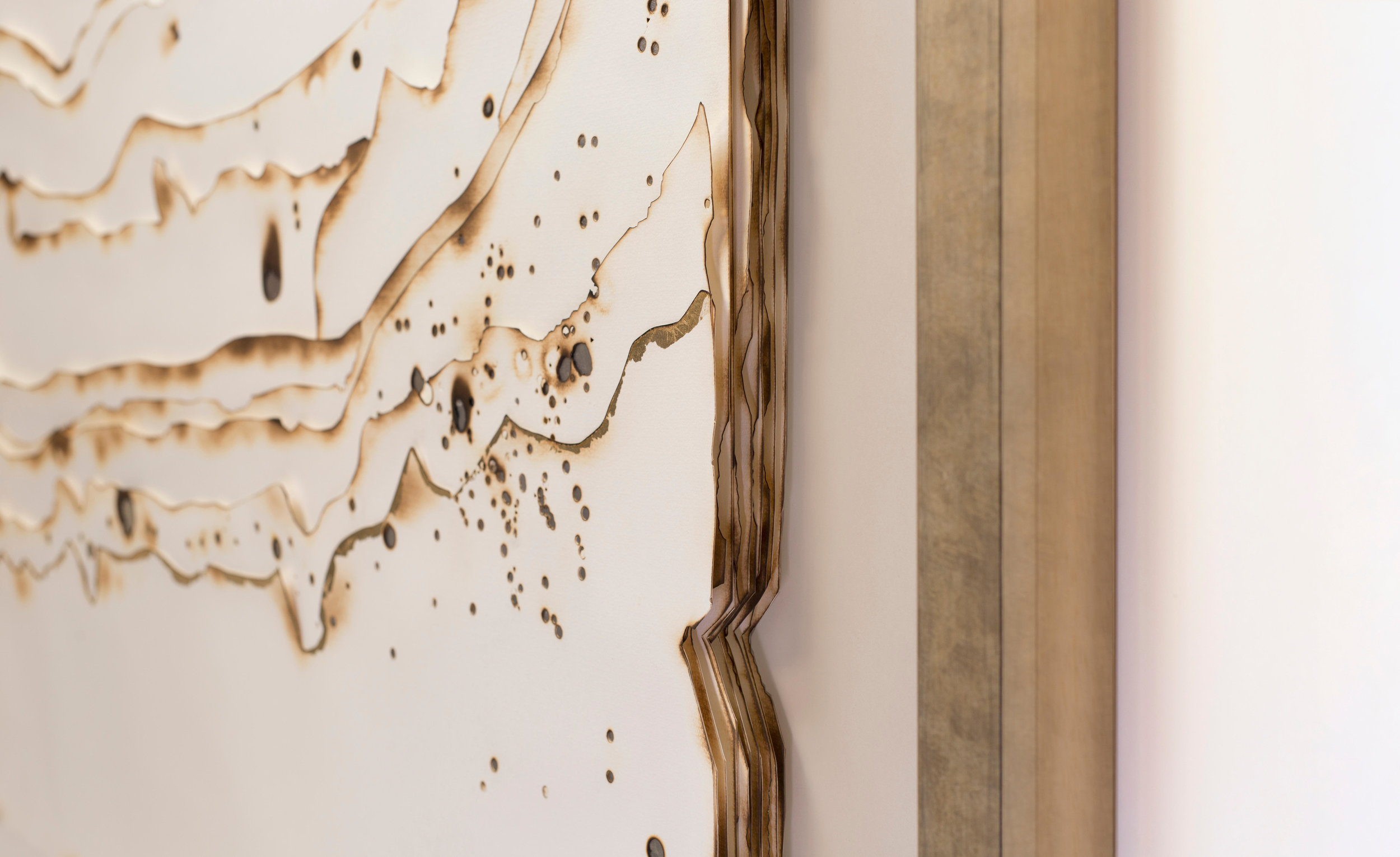 Kelly M. O'Brien, Playing With Fire No. 40 (detail). Paper, gold leaf, flame. 52 x 47 x 2 inches. ©2017. Private commission.