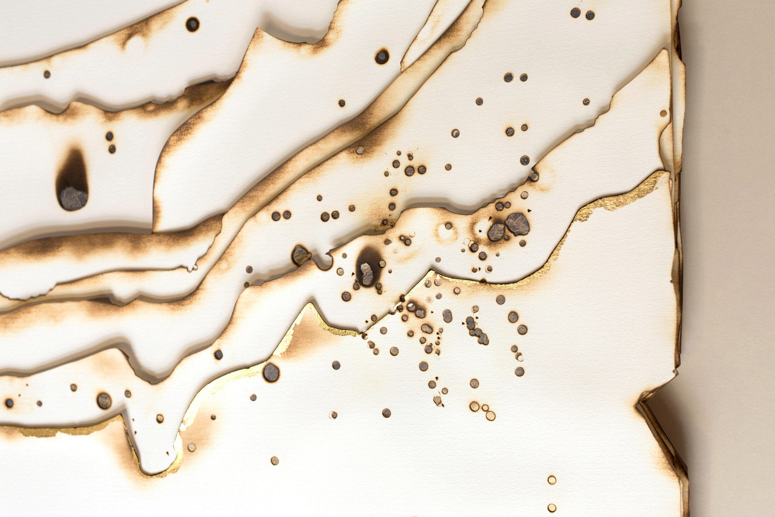 Kelly M. O'Brien, Playing With Fire No. 40 (detail). Paper, gold leaf, flame. 52 x 47 x 2 inches. ©2017. Private commission.