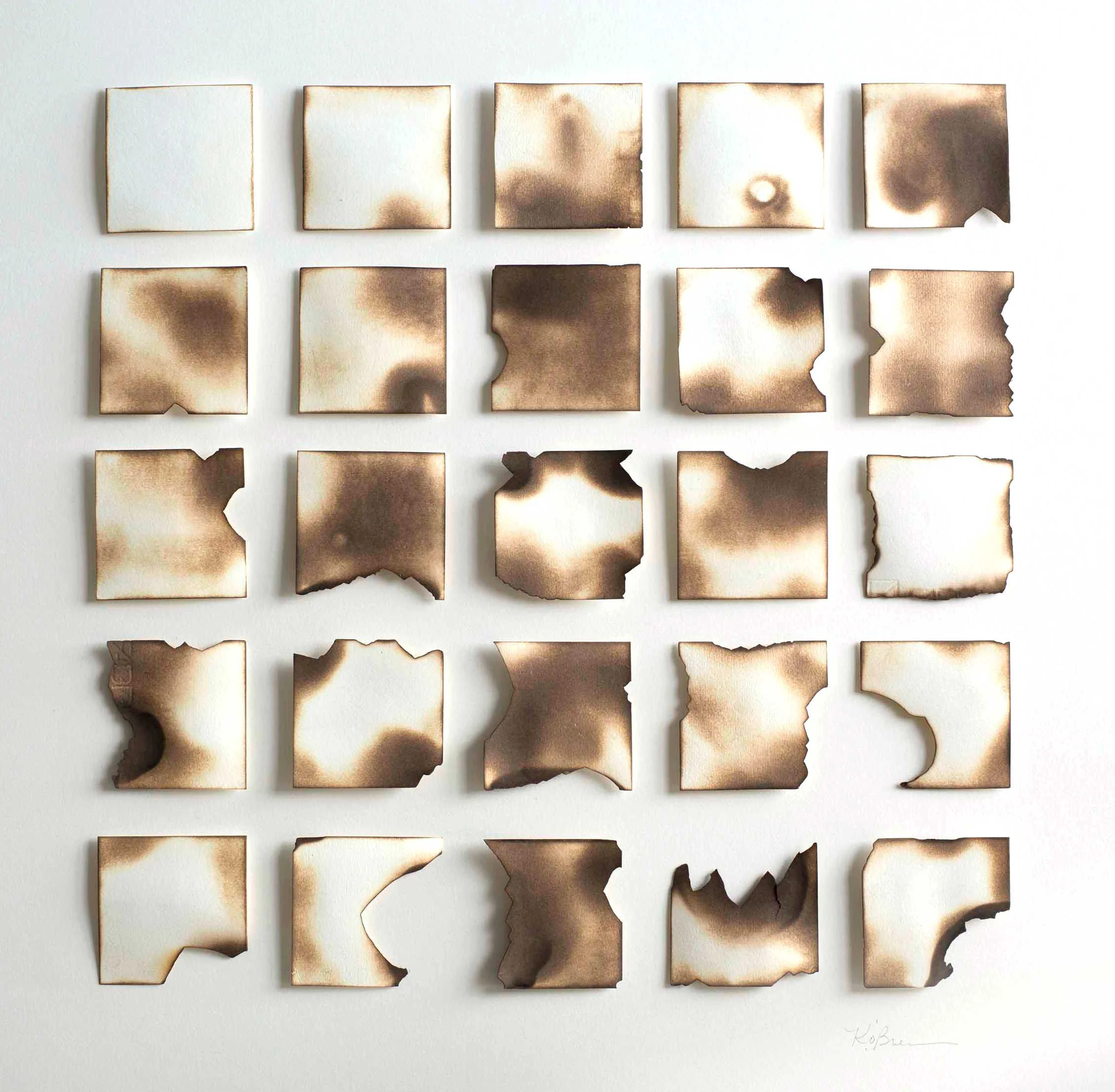 Kelly M. O'Brien, Playing With Fire No. 41 (Phases 4) . Paper, flame. 28 x 28 x .5 inches. ©2017.