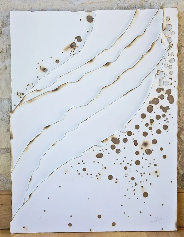 Kelly M. O'Brien, Playing With Fire No. 73 . Paper, gold leaf, flame. 102x76x6 cm | 40x30x2.5 inches. ©2018. 