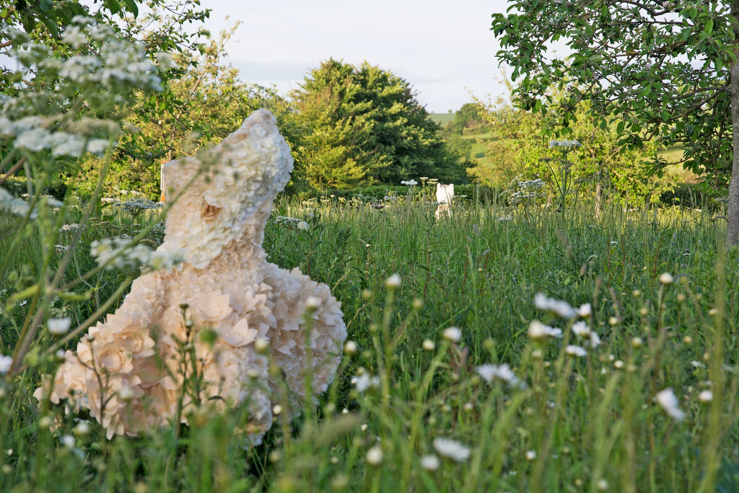  Kelly M O'Brien,  Meadow With Four Rooms . Paper, thread, transfer print on unfired clay, wire, painted steel. Dimensions variable. ©2012-2020 