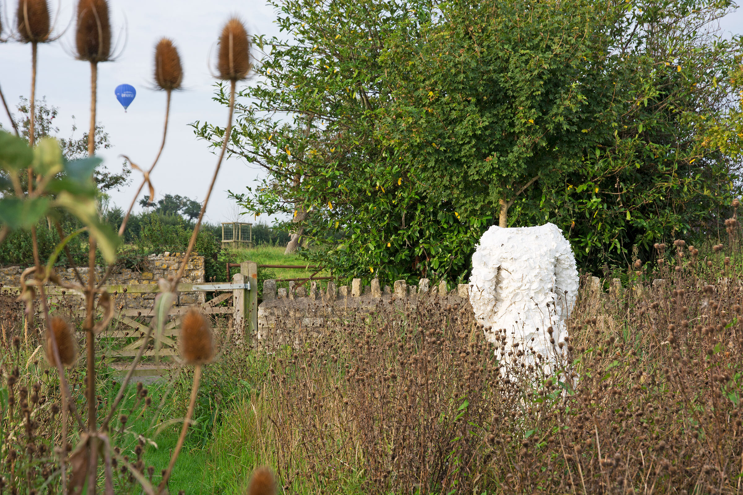  Kelly M O'Brien,  Meadow With Four Rooms.  Paper, thread, transfer print on unfired clay, wire, painted steel. Dimensions variable. ©2012-2020 