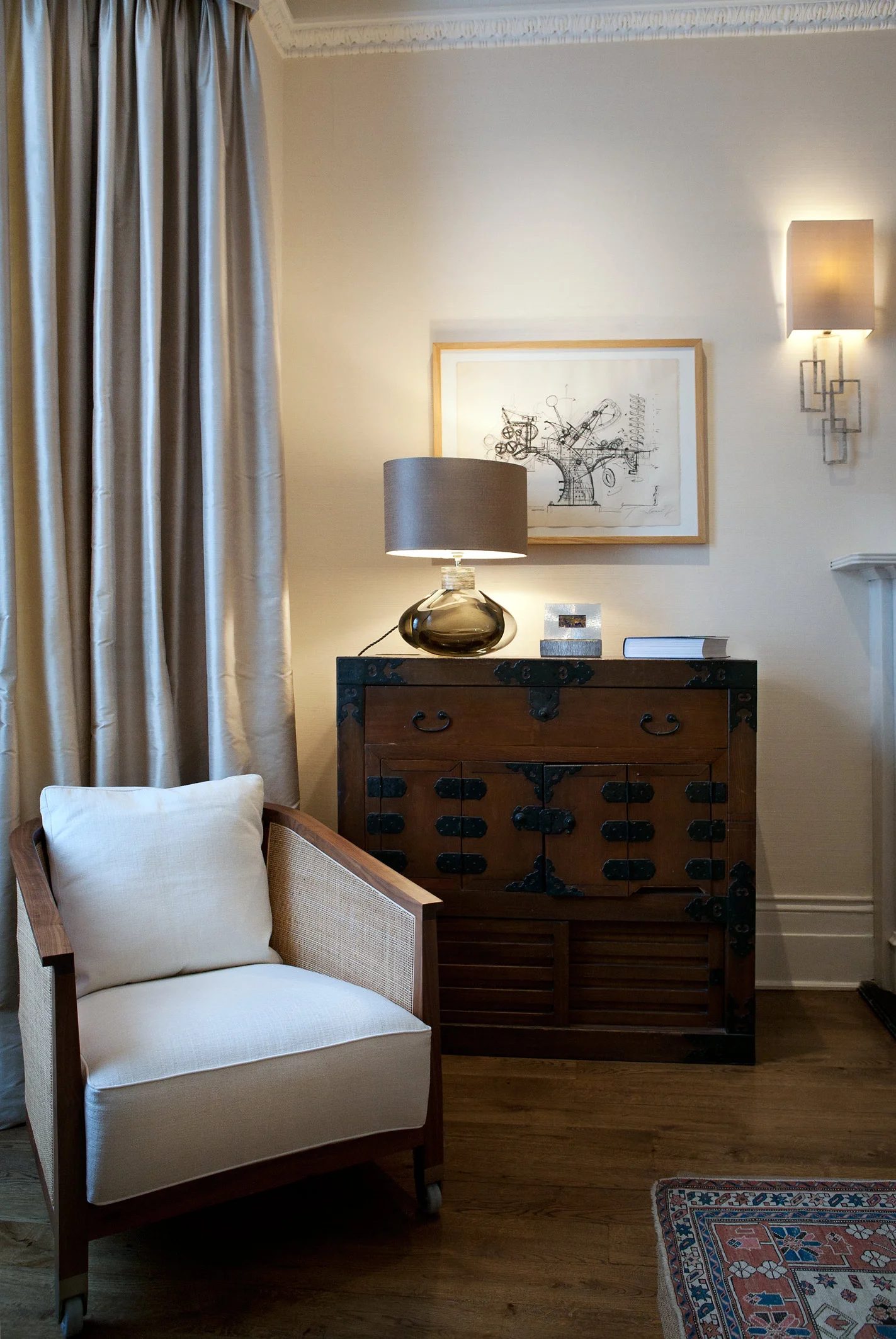 Chairs in Canaletto walnut & reed with white upholstery to add crispness