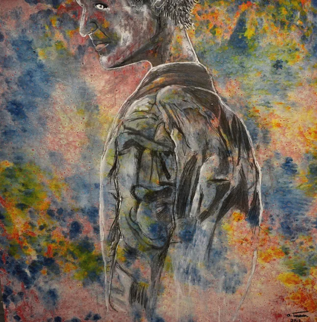 ‘How to Disappear’, 50 x 50 cm, mixed media on canvas, 2013