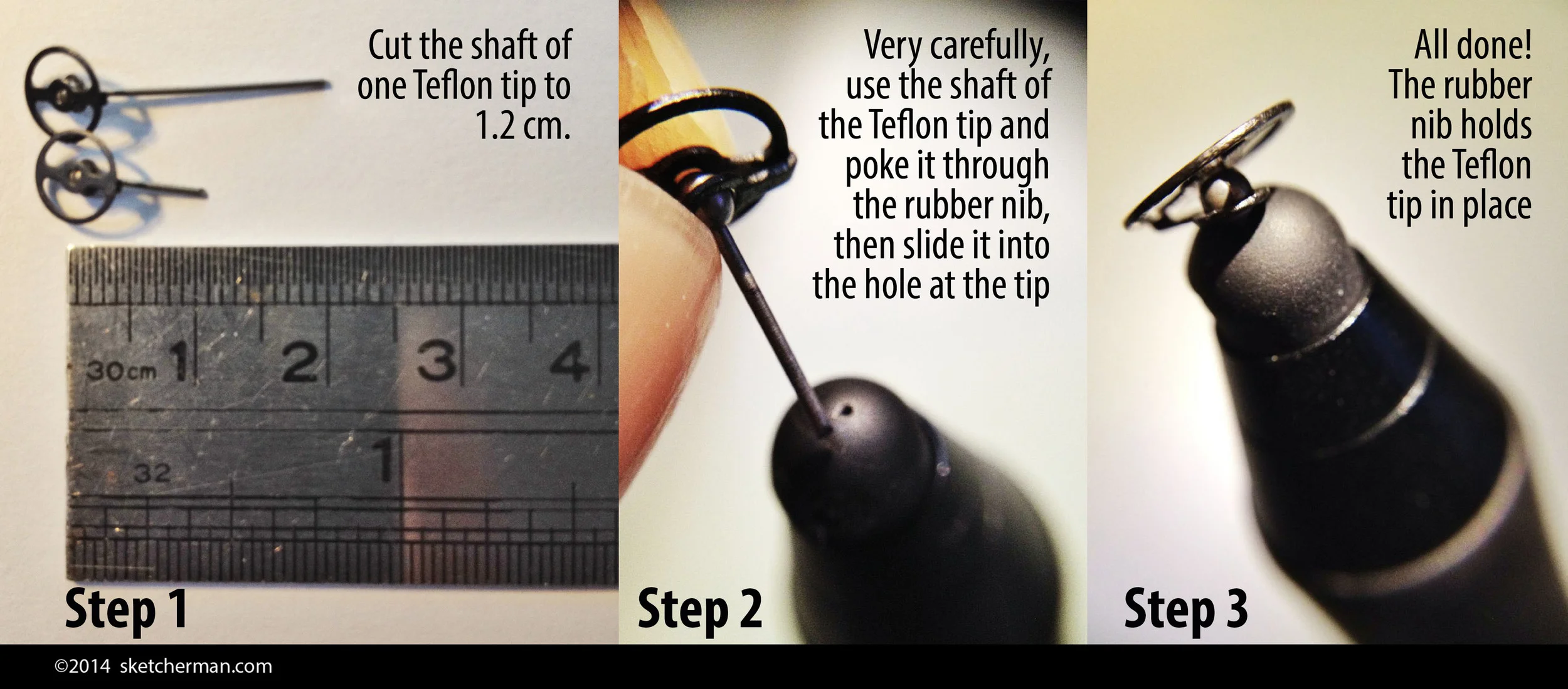Here are the steps to modifying your Wacom Intuos Creative Stylus with a Jaja Teflon tip. Easy!