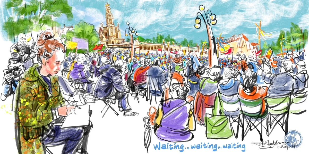 As I got to know Kasia, I thought I'd make her the foreground of this waiting-crowd sketch.
