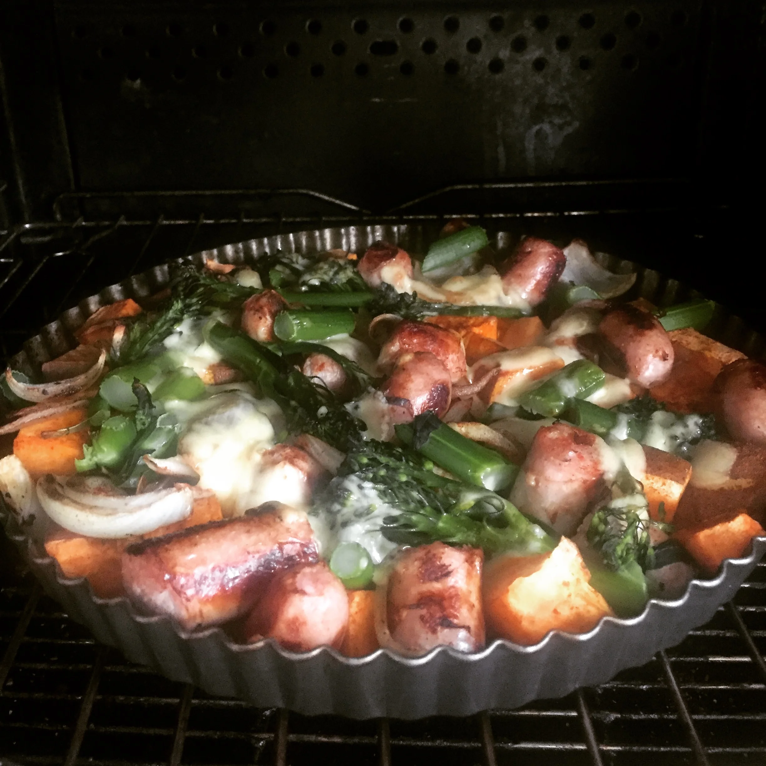 Sweet Potato, Broccoli and Sausage Bake