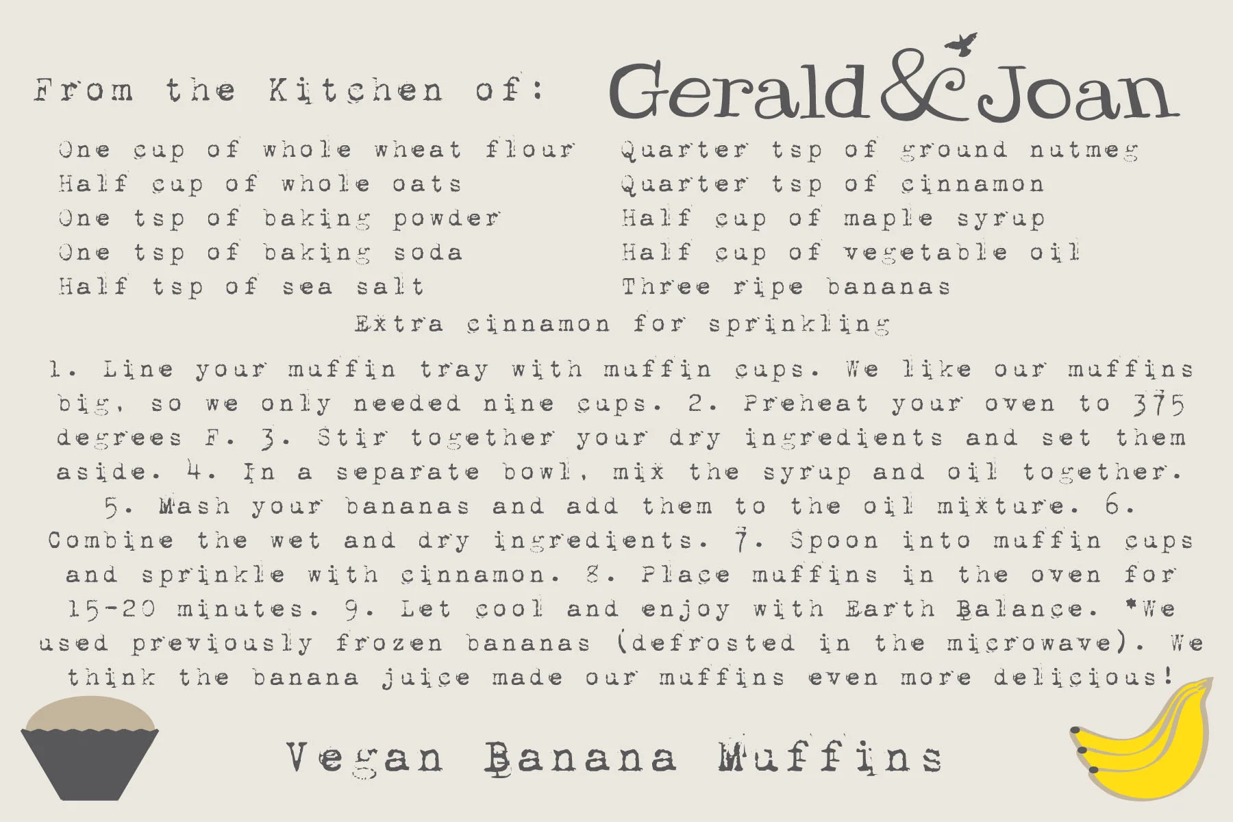 From Joan's Kitchen: Vegan Banana Muffins