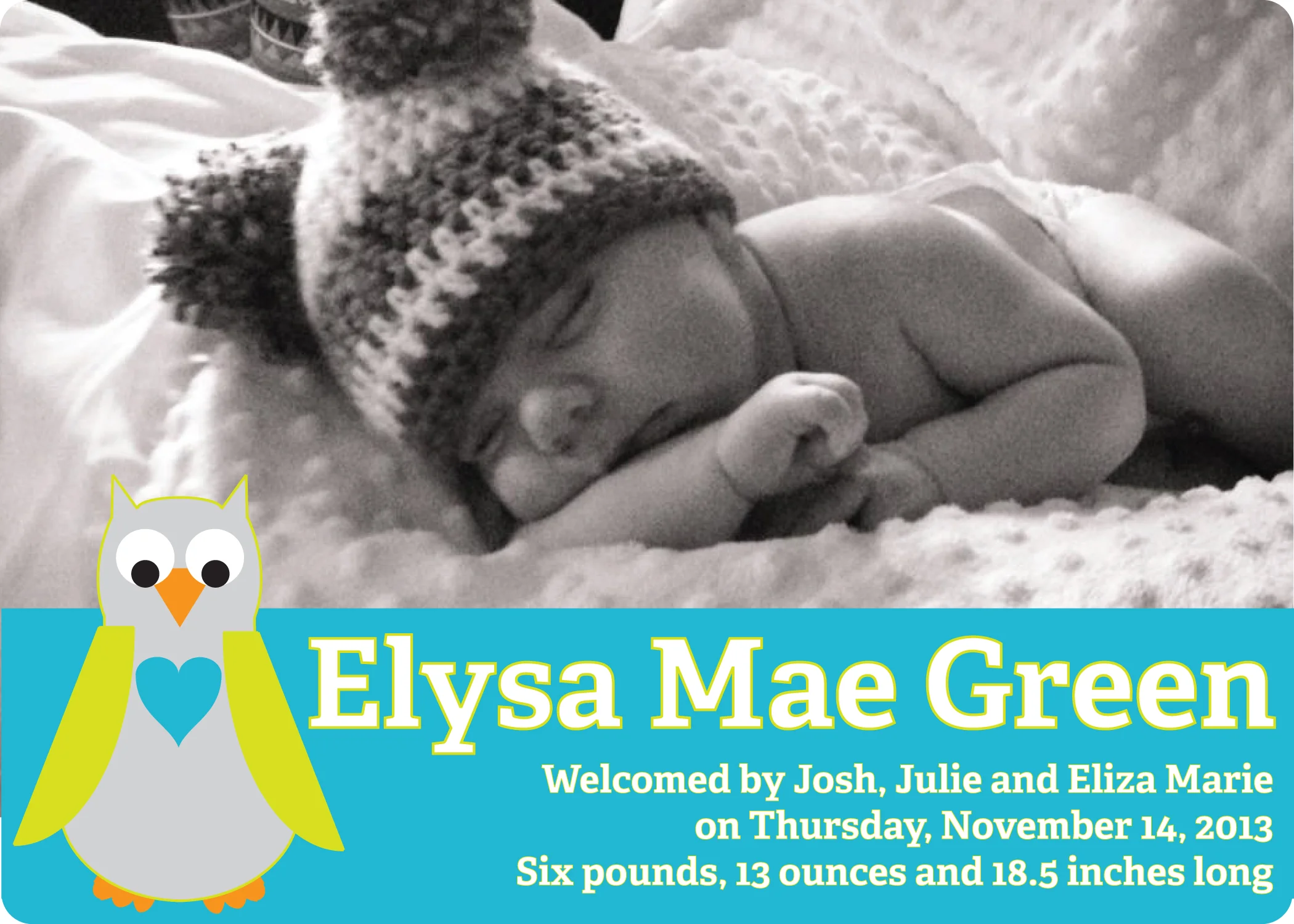 Eliza birth announcement (front)
