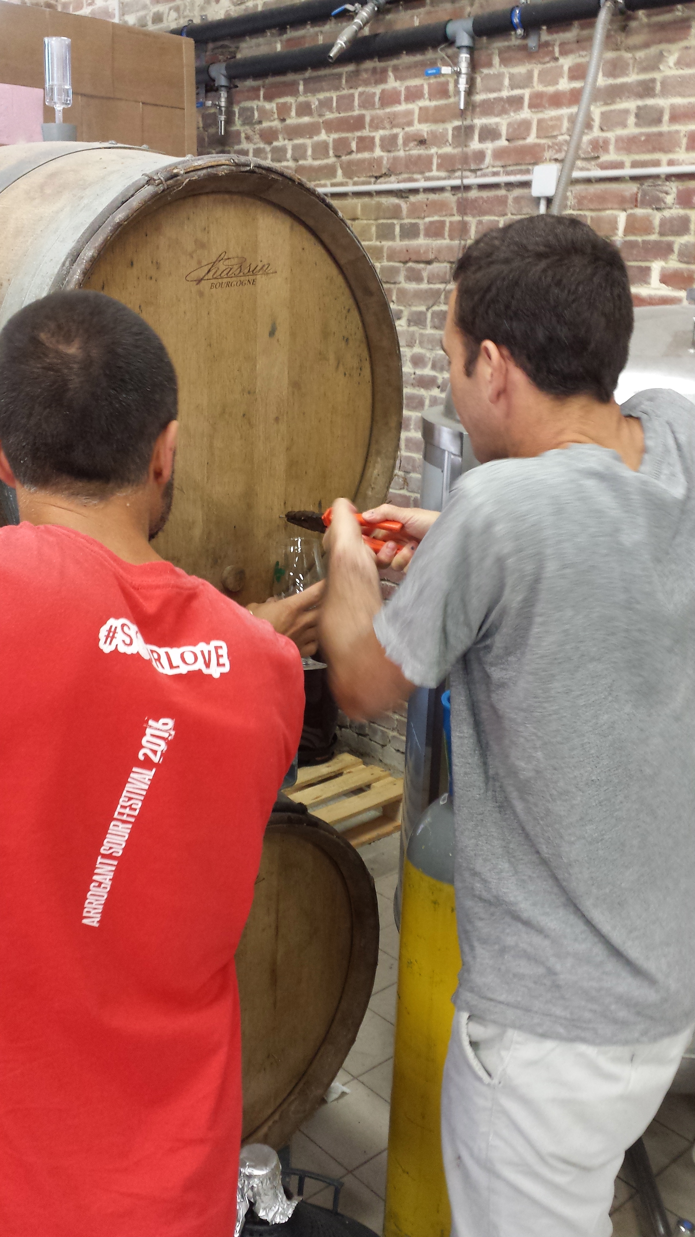 Soutirage d'un échantillon de bière infusée avec la même souche