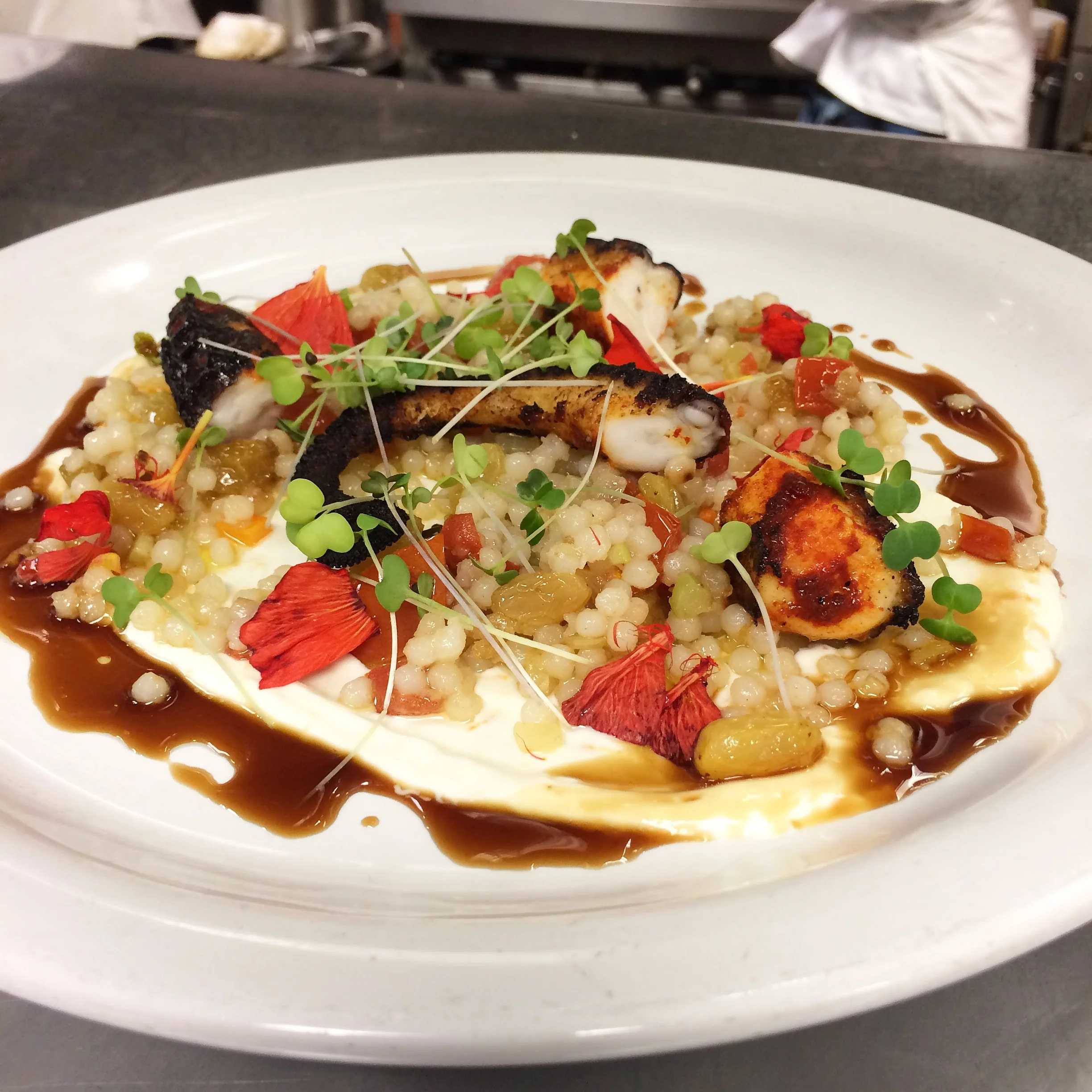 Pulpo (spicy charred octopus, israeli couscous, citrus yogurt).JPG
