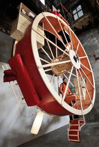    Alex Schweder    In Orbit    Wood, Steel, Furniture, 10 Days   20’-0” x 8’-0” x 30’-0”, 2013    