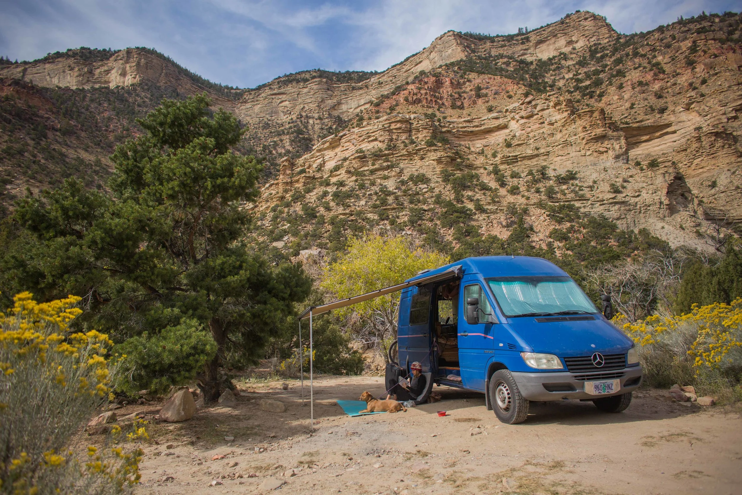 Enjoying the shade of the Arb awning. You can also see the window coverings. Taken in Joe’s Valley, Utah