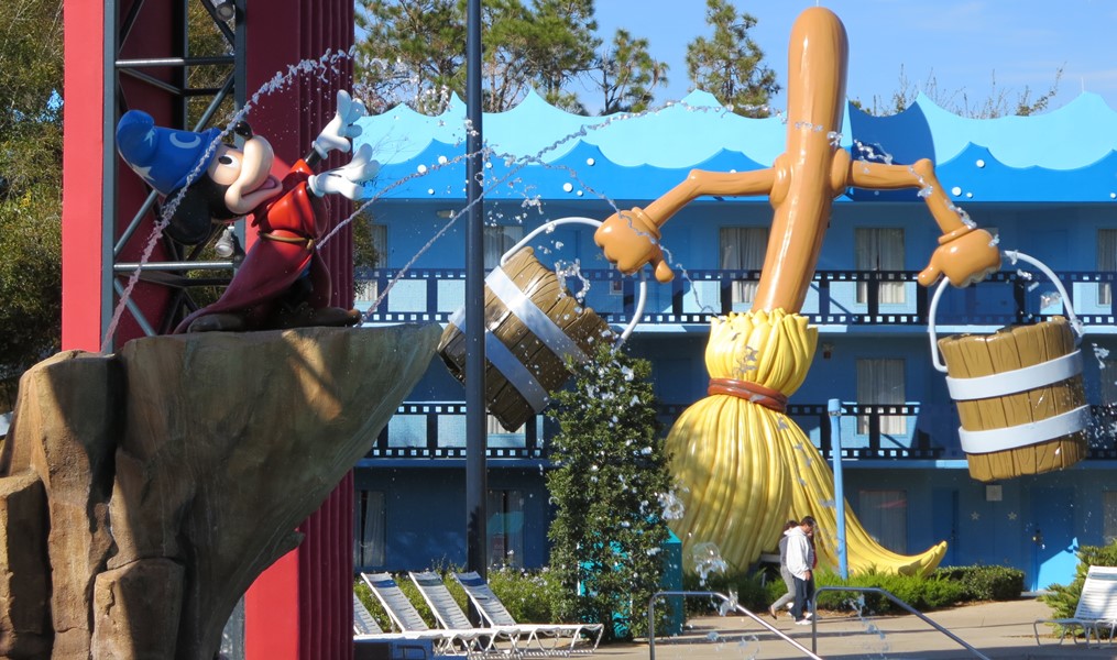 Sorcerer Mickey and the Fantasia brooms at  at Disney's All-Star Movies Resort