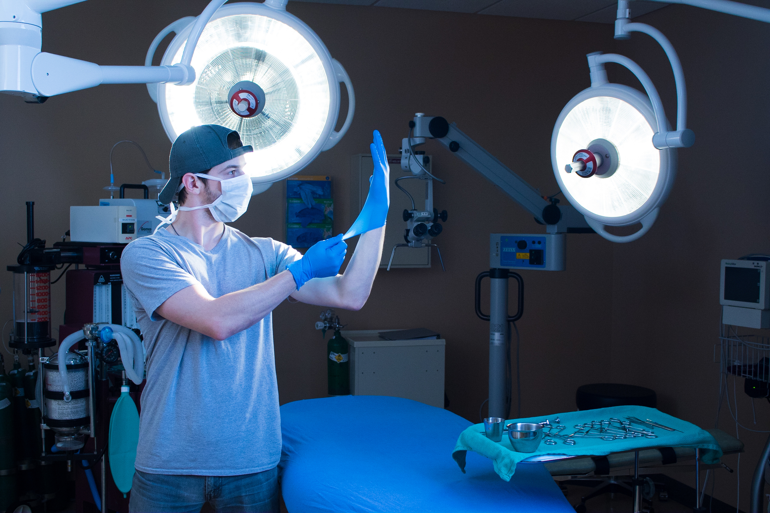 I put on the mask and gloves — I'm basically a surgeon right?