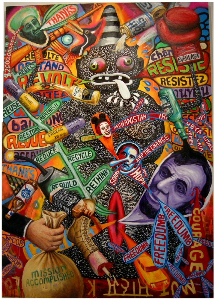 The Black Snowman Speaks 2011 acrylic on canvas 58" x 93"