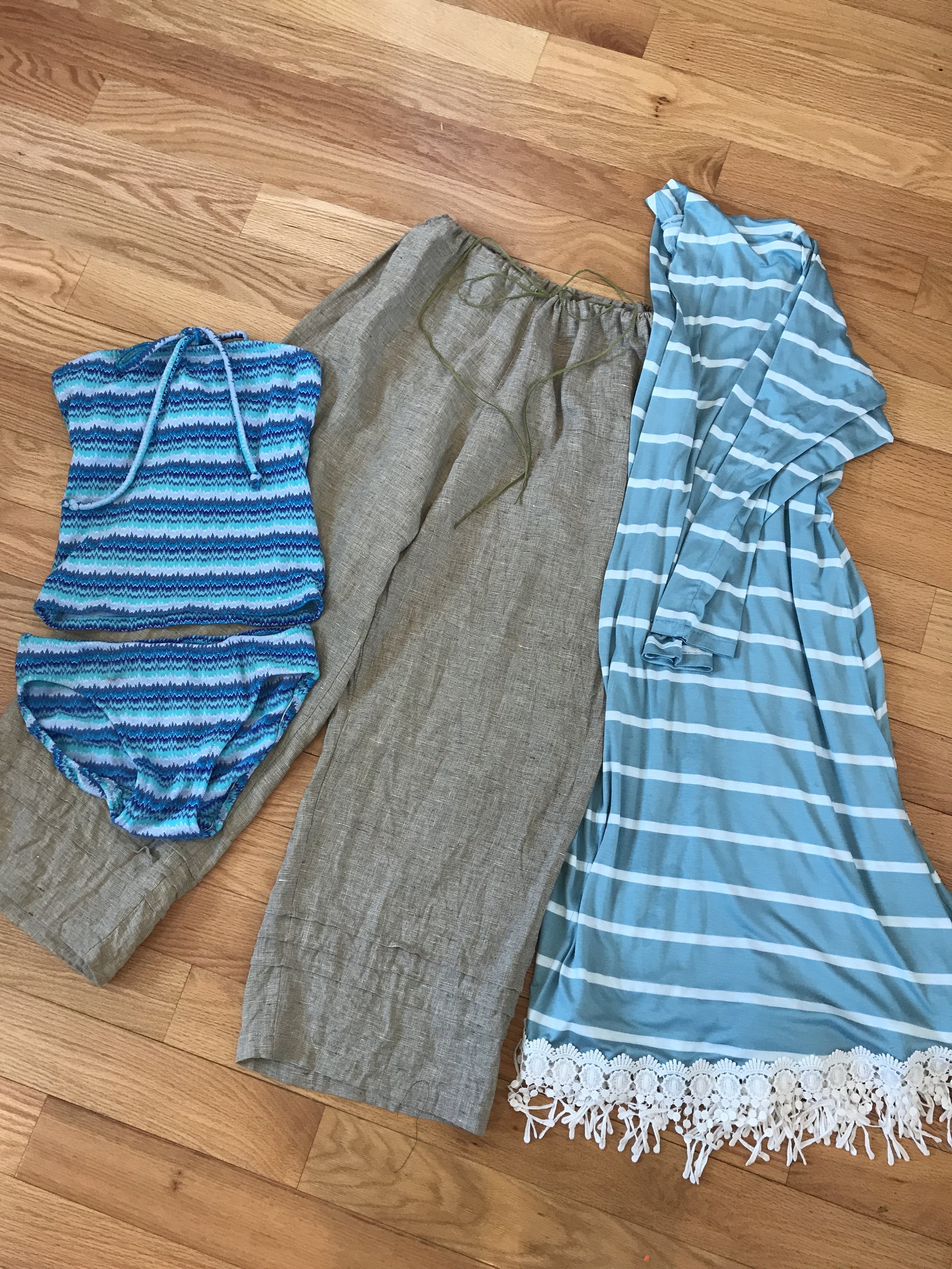 Sewing a Spring Break Capsule Wardrobe with Christine Jonson Patterns | Wide leg linen pants, tankini, long swing cardigan