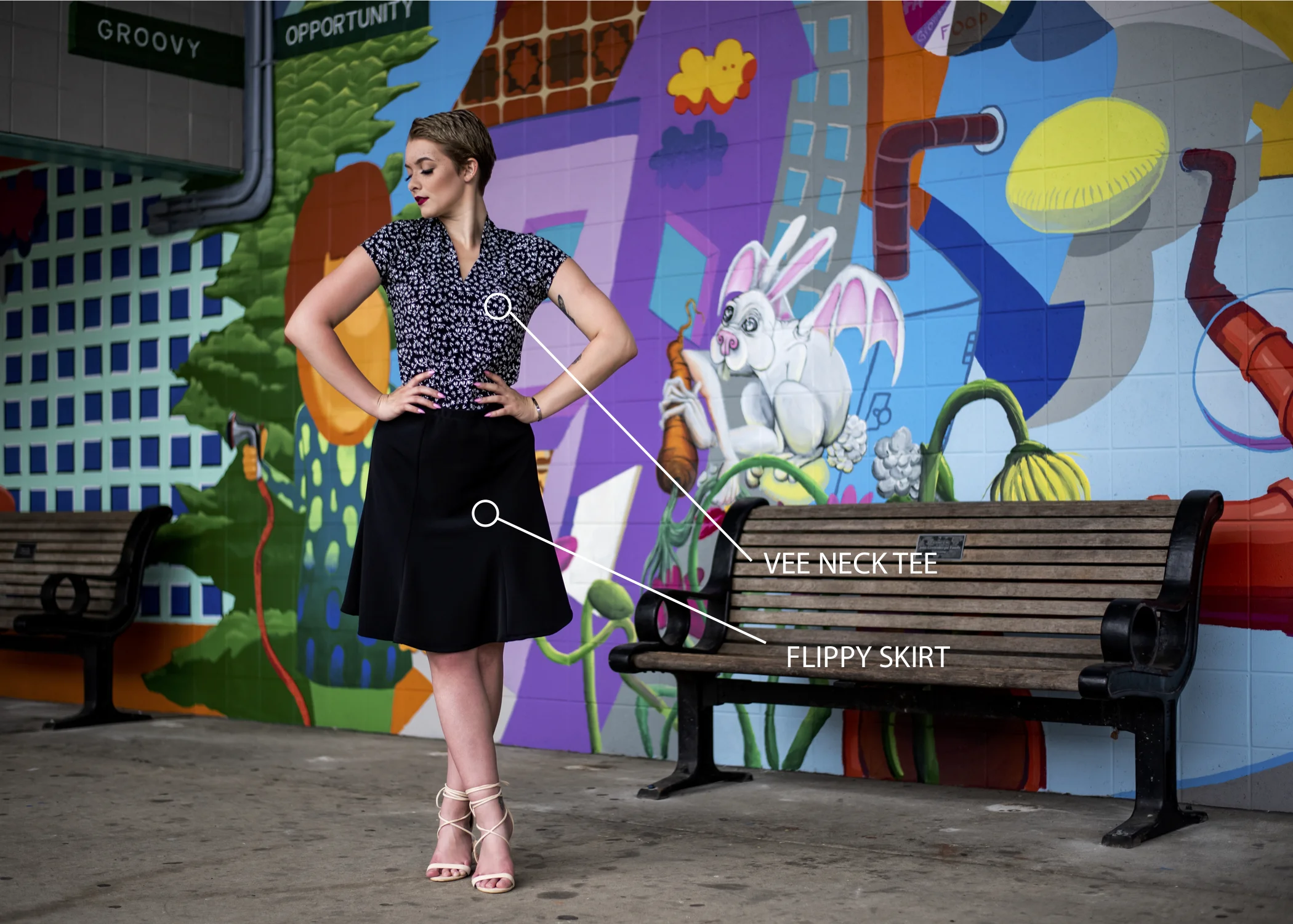 The Vee Neck Tee and the Flippy Skirt compliment each other perfectly.