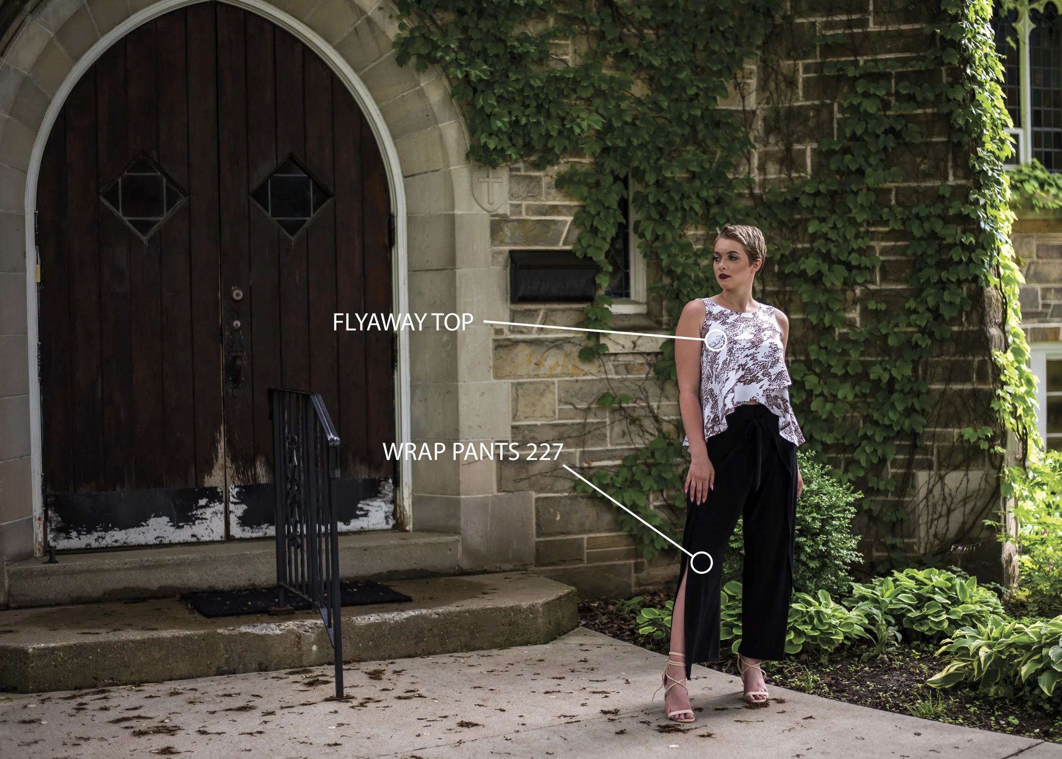 The sleek Wrap Pants and the Flyaway top combo continues to be a classic and fresh style for the season.