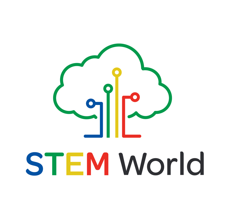STEM World is a website that sells products to parents and educators that align with the STEM (Science, Technology, Engineering, and Mathematics) curriculum, promoting and fostering education to children of all ages. The logo fuses technological and organic forms creating a tree, which symbolizes the growth that comes from learning. 