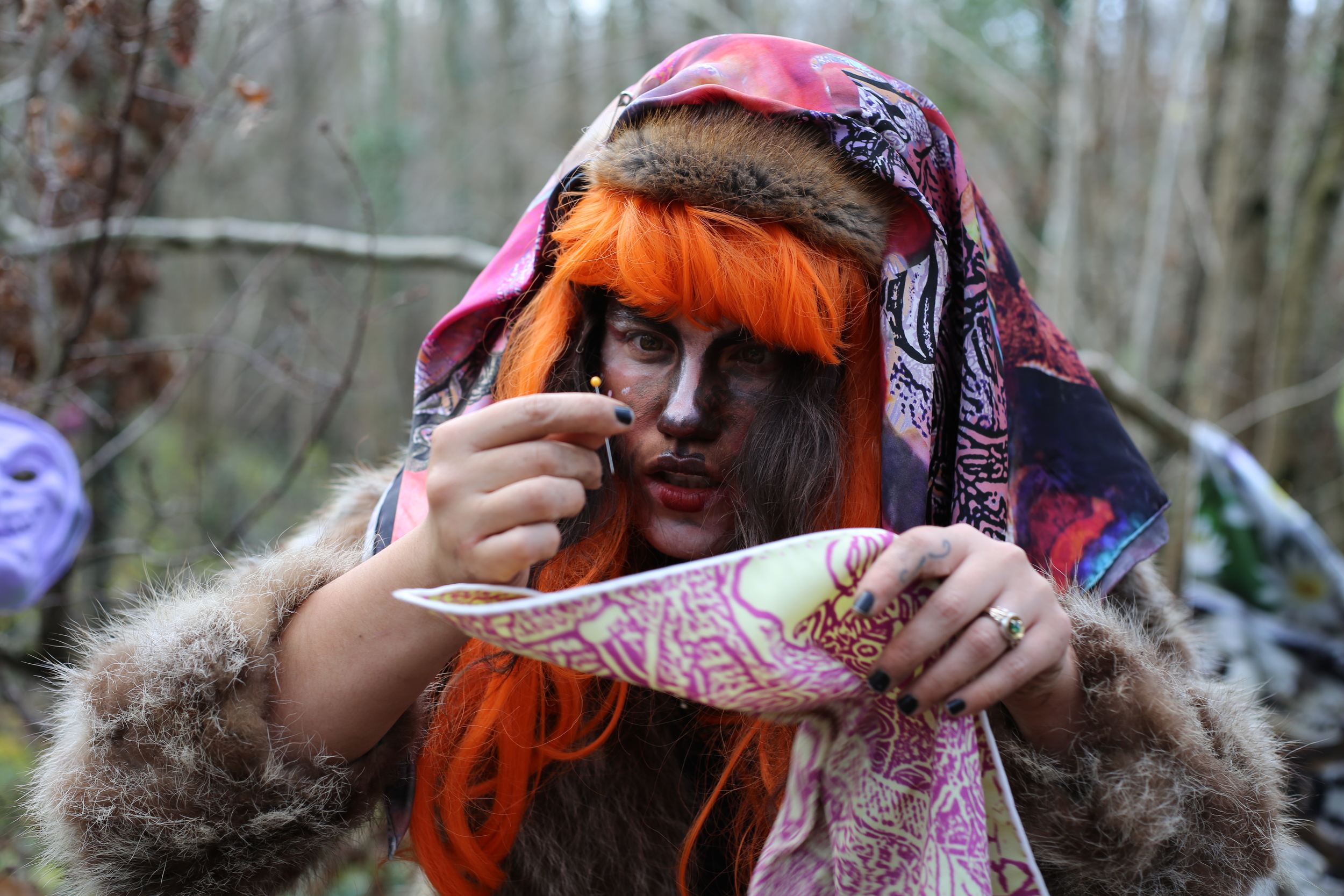  The Beast Boutique: where Maid, Mother, and Crone/Little Red Ridding Hood, the Wolf and Grandmother exist in one fragmented patchwork body… where one sees the wolf on&nbsp;their&nbsp;hand and fingers, pushes wet thread through the cat of the needle 