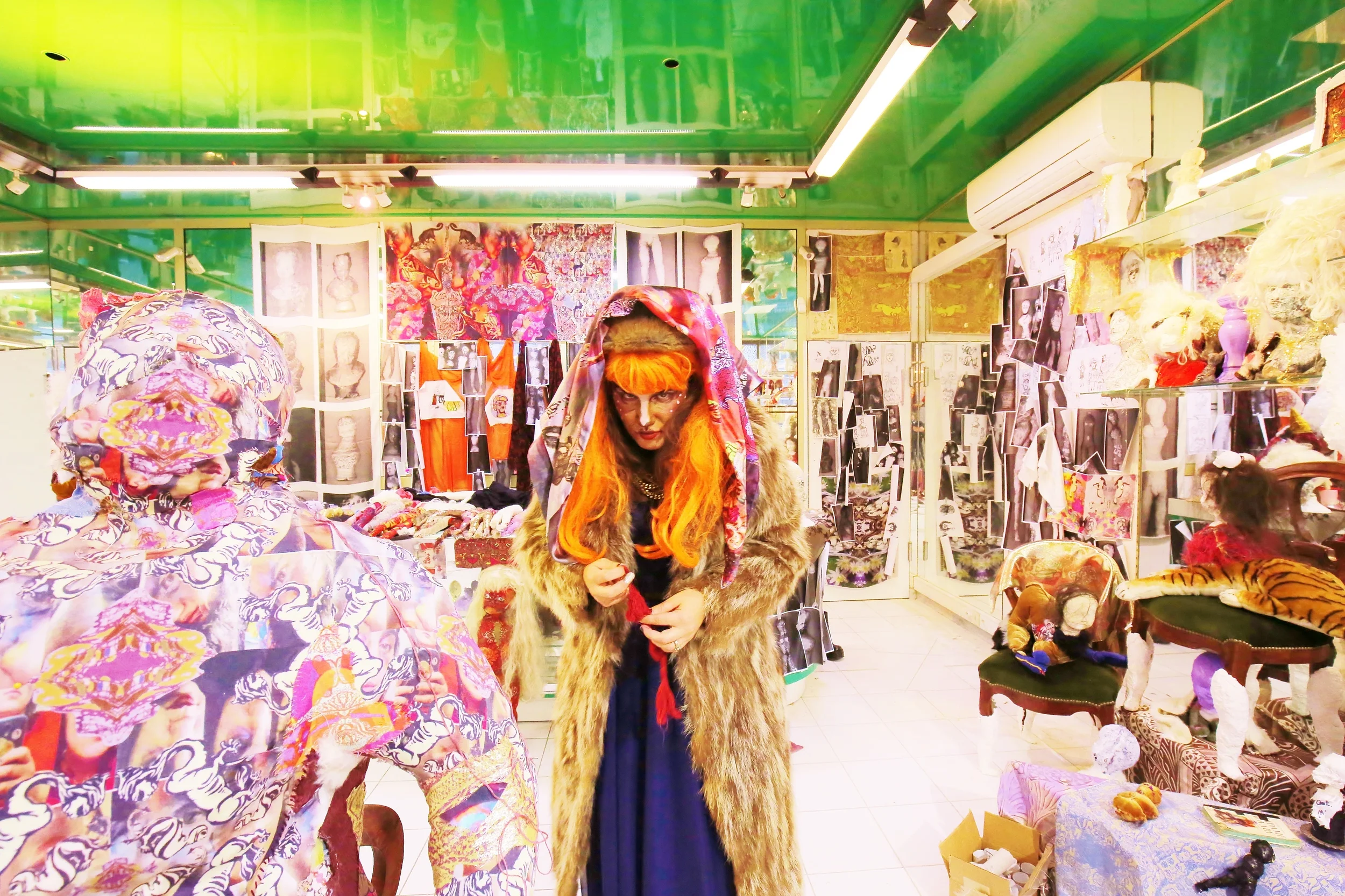  The Beast Boutique: where Maid, Mother, and Crone/Little Red Ridding Hood, the Wolf and Grandmother exist in one fragmented patchwork body… where one sees the wolf on&nbsp;their&nbsp;hand and fingers, pushes wet thread through the cat of the needle 