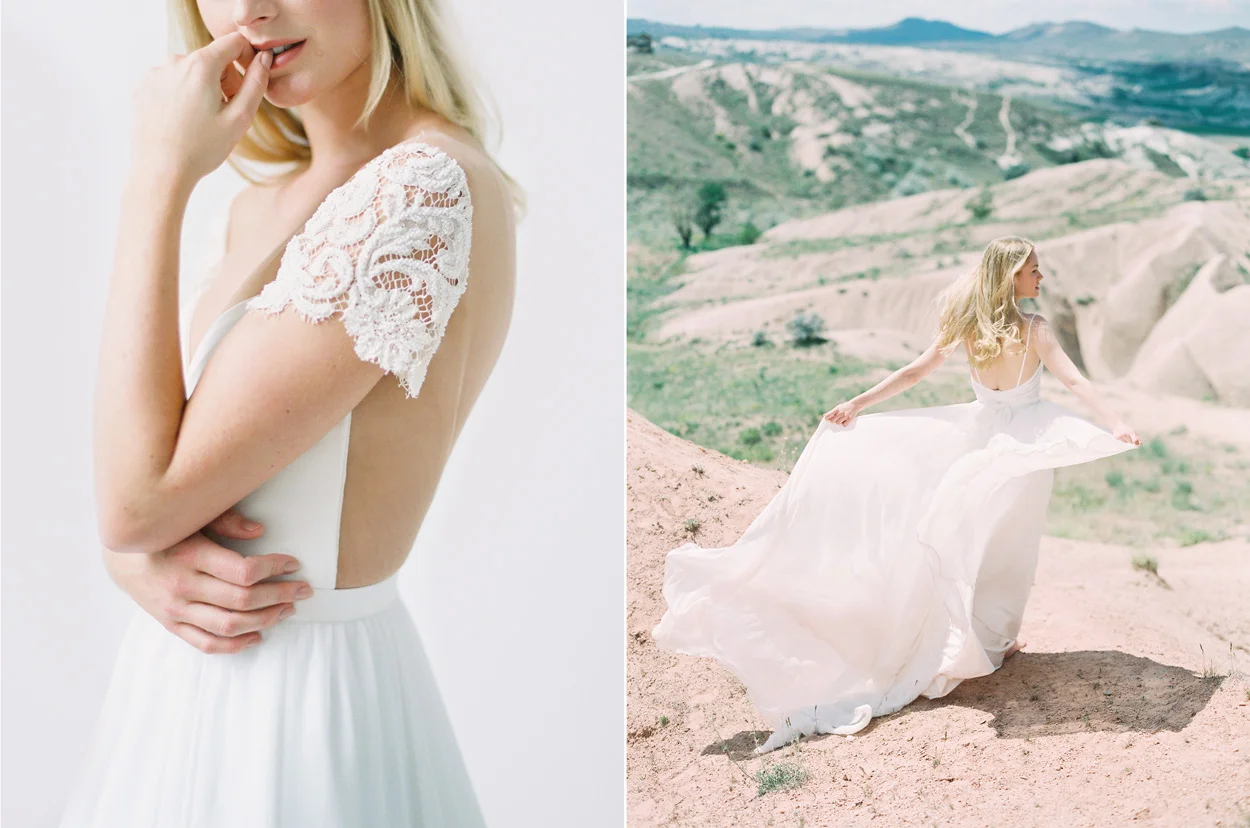 Left: Truvelle Mary Dress / Right: Truvelle Kim Dress / Photo: Blush Wedding Photography