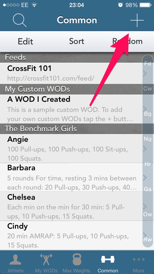 2. Select the + symbol to add the new RSS feed