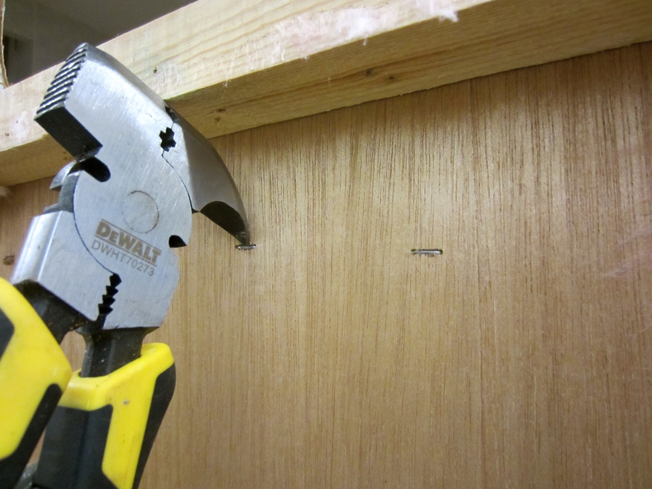  We had to remove all the staples that keep the cabinets attached to the walls.&nbsp;Go get yourself a pair of fencing pliers! 